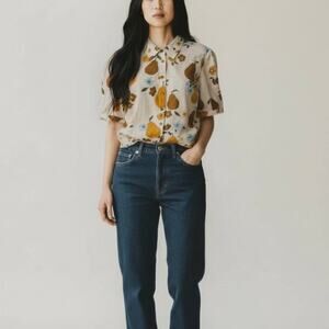 Princess Highway Cream Linen Pear & Flower Blouse